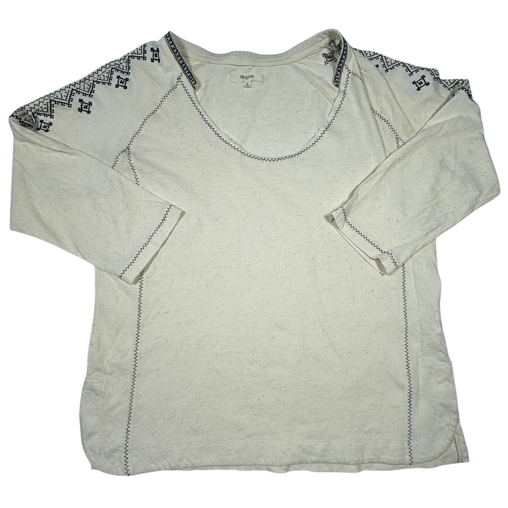 Madewell 1937‎ Embroidered Cotton Linen Blend Top Cream Size Medium - Picture 2 of 9
